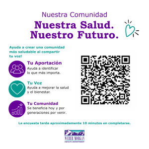 Graphic contains a QR code and link inviting people to take the 2026 Weber-Morgan Health Department Community Health Survey. If you need assistance, please call 801-399-7114 during business hours.